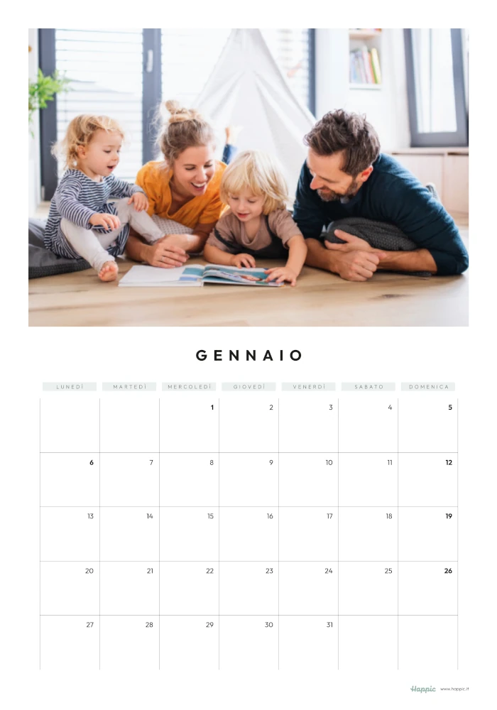 Calendario 12 mesi giorni quadrati